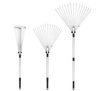 Buyplus Rastrillo Ajustable para Hojas de jardín, rastrillo telescópico de Metal de 24 a 63 Pulgadas, rastrillo de Hojas Plegable expandible para césped, parterres y Techo