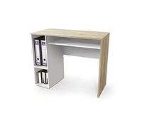Buyqualia Escriorio Mesa Oficina con Bandeja extraíble y estantes (Alto 73 / Ancho 90 / Fondo 45 cm) (Roble-Blanco)