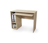 Buyqualia Escriorio Mesa Oficina con Bandeja extraíble y estantes (Alto 73 / Ancho 90 / Fondo 45 cm) (Roble)
