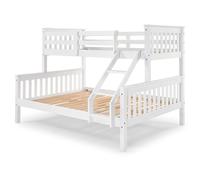 Buyqualia - Litera de Madera Blanca 150x204x147 cm | Cama Matrimonial e Individual (135x190 Abajo y 90x190 Arriba) | Estructura Robusta con Escalera y Baranda de Seguridad
