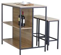 Buyqualia - Set de Mesa Alta con 2 Taburetes y Estantería Lateral 95x100x60 cm - Conjunto de Barra de Cocina, Comedor o Salón, Mesa Alta con Almacenaje