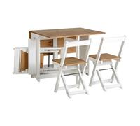 Buyqualia Set de Mesa Plegable con Tapa Color safir y Patas Blancas + 4 sillas Plegables - con alas abatibles y Espacio de almacenaje para Las sillas - 115x95x76 cm