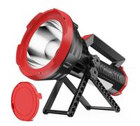 BUYSIGHT Linterna recargable de 1000,000 lúmenes, rango de 600 yardas, IP65, impermeable, foco de mano grande con lente roja, luz de inundación lateral, recarga USB C (carmesí Plus)