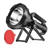 BUYSIGHT Linterna recargable de 1000,000 lúmenes, rango de 600 yardas, IP65, impermeable, foco de mano grande con lente roja, luz de inundación lateral, recarga USB C (negro Plus)