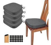 BUYUE Juego de 4 cojines gruesos de lino original para sillas de comedor de 6.35 cm, espuma de alta densidad en forma de U, cómodos cojines de asiento antideslizantes para interiores (4 unidades, gris