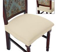 BUYUE Juego de 6 Fundas de Lujo para sillas de Comedor, fáciles de Instalar, elásticas, Jacquard, sin reposabrazos, para Asiento Trasero, Beige, 6