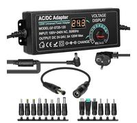 BuyWeek 120W 5A Adaptador de Corriente Universal 3V-24V Ajustable Fuente de Alimentación, Adaptador de CA a CC con 14 enchufes de CC, para Dispositivos Electrónicos Domésticos
