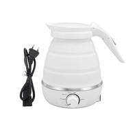 BuyWeek Hervidor de Agua Eléctrico Plegable de 850W, Hervidor Portátil de Silicona para Acampar, 600ml Apagado Automático Tetera Eléctrico para Viajes, Enchufe Europeo de 220V (Blanco)