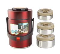 BuyWeek Termo Comida Caliente, 2000 ml Recipiente Térmico de Acero Inoxidable Apilable Fiambrera Térmica de 3 Niveles (Rojo)