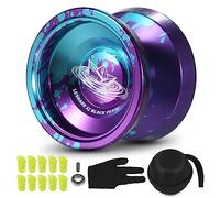 BuyWeek YoYo Ball de Aluminio, Juguete YoYo de competición Profesional con Guante de rodamiento de precisión y Bolsa de Almacenamiento para Regalo de Adultos (Púrpura y Azul)