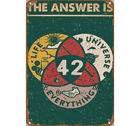 Buywell 42 The Answer To Life The Universe And Everything - Póster de decoración para amantes de la ciencia, arte de pared, cartel de metal, 8 x 12 pulgadas