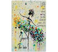 Buywell Bailarina de ballet aprendiendo a bailar bajo la lluvia, decoración rústica de pared, paneles de pared de metal, divertidos letreros de metal, decoración de pared vintage, decoración del hogar