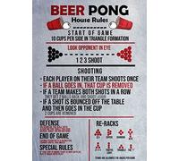 Buywell Cartel de metal vintage con texto en inglés "Beer Pong" Rules (14 x 20 cm)