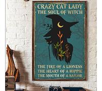 Buywell Cartel de metal vintage de estaño para decoración de pared, diseño de gato loco, el alma de la bruja, el fuego de una leona, marinero, hippie, para el hogar, cocina, bar, pub, club, cafetería