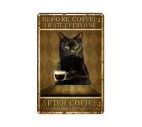 Buywell Cartel vintage de estaño para decoración de gato antes del café, odio a todos, arte de la pared, letrero de lata, decoración de cartel de metal, 8 x 12 pulgadas