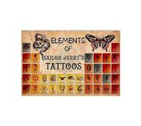 Buywell Elements Of Sailor Jerry Póster de bar de tatuajes para apartamentos universitarios, vintage, decoración para el hogar, póster de decoración de pared, arte de hojalata, póster de metal, 8 x