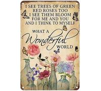 Buywell Letrero de estaño con texto en inglés «What a Beautiful Flower of The World, I See Green Red Rose Trees», decoración de pared, letrero de metal, para el hogar, bar, garaje, 12 x 16 pulgadas