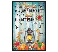Buywell Letrero de metal vintage con texto en inglés "Your Word is a Lamp to My Feet", salmo 119:105, lámpara de impresión fotográfica, farol, versículo bíblico, arte de pared, cartel novedoso de 5.5
