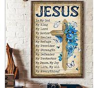 Buywell Letrero de metal vintage de estaño para decoración de Jesús es mi Dios mi rey mi señor mi vida cristiana fe cruz Biblia póster de pared para el hogar, cocina, bar, pub, club, cafetería