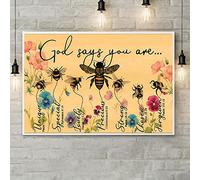 buywell Lienzo impreso en lienzo con diseño de abejas y flores, Dios dice que eres, lienzo de impresión de abeja, arte de pared, regalo para amantes de las abejas, póster decorativo de Jesús, lienzo