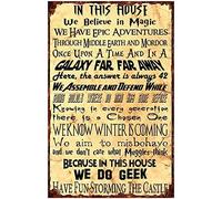 Buywell Placa de metal con texto en inglés "In This House We Do Geek", póster de estaño, letrero de metal vintage para bar, club de música, hombre, cueva, habitación, decoración de pared, 8 x 12