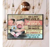 Buywell Placa de metal con texto en inglés "Pig Life is Short So Live It So Grab It", letrero de metal retro vintage de aluminio para decoración del hogar, habitación, decoración de metal, 8 x 12