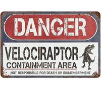 Buywell Placa de metal para póster de peligro de velociraptor, contención de dinosaurio, hogar, bar, póster de pared para el hogar, cocina, bar, cafetería, 5.5 x 8 pulgadas