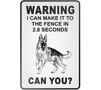 Buywell Placa metálica para póster con texto en inglés «Warning I Can Make It to The Fence in 2.8 seg.» de pastor alemán, placa de póster para el hogar, cocina, bar, cafetería, 5.5 x 8 pulgadas