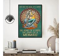 buywell Póster impreso en lienzo con texto en inglés "She Has the Soul Of A Gypsy Mermaid Poster", póster de sirena hippie, decoración de habitación hippie, arte vintage de chica hippie, pósteres de