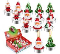 BUZIFU 12 PCS Velas Navideñas Pequeñas sin Aroma Velas de Navidad de 4 Tipos Velas Decorativas Mesa Vela Árbol Navidad Vela Navidad en Forma de Papá Noel/Muñeco de Nieve Velas de Regalo para Navidad