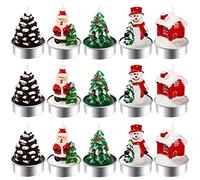 BUZIFU 15 PCS Velas Navideñas Pequeñas sin Aroma Velas de Navidad Decorativas para Mesa Velas de Te Navidad Vela en Forma de Árbol de Navidad/Papá Noel/Muñeco de Nieve/Piña/Casa para Regalos