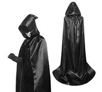 BUZIFU Capa Negra para Adulto y Niño Capa con Capucha para Fiesta de Disfraces Capa de Vampiro, Capa de Bruja, Capa de Elfo, Capa de la Muerte, para un Disfraz de Halloween o Carnaval -Talla XL,170CM