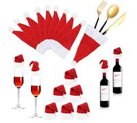 BUZIFU Decoración de Mesa Navidad Juego de 20 Mini Gorro Sombrero Santa Claus Funda Bolsillo Portacubiertos Tenedor Cuchara Tapas de Dulces Botellas de Vino Decoración de Navidad