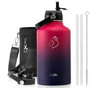 BUZIO Botella de agua aislada de acero inoxidable de 64 onzas, doble pared, a prueba de fugas, medio galón con tapa de popote y tapa flexible (fría durante 48 horas), taza de viaje de metal para