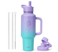 BUZIO Vaso aislado que cabe en el portavasos, botella de agua de doble pared de acero inoxidable de 40 onzas con popote y asa, a prueba de fugas, sin BPA, botella de agua aislada para frío y calor,