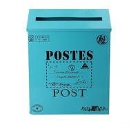 Buzón de metal vintage de estilo europeo rústico para montaje en pared, añade un toque decorativo a colecciones de accesorios para el hogar y fotografía (azul)