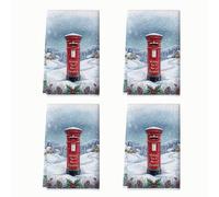 Buzón de Navidad, 4 toallas de cocina, 40,6 x 61 cm | Paisaje de invierno, toallas de mano, bayas de acebo, piñas de pino, dije nostálgico de vacaciones, saludo tradicional de