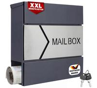 Buzón de pared acero antracita/plata 37x11x365cm 2 llaves