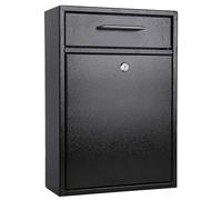 Buzon de Pared, Buzon Exterior, Buzón con Cerradura, Buzones Metálico de Acero Galvanizado, 40x29x12 cm, Color Negro