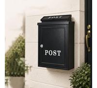 Buzón de Pared, Buzón Metálico Exterior con Cerradura y Ranura Superior, Buzón Negro Resistente a la Intemperie para Cartas, Sobres y Revistas Pequeñas, para Porche, Puerta, Entrada y Muro de Jardín