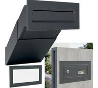 Buzón de pared color antracita gris RAL 7016 con marco, buzón empotrable XXL, grosor de pared 260 - 420 mm, resistente a la intemperie, placa frontal 305 × 135 mm, chapa de acero con recubrimiento de