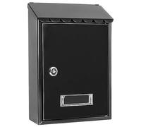 Buzón de Pared Correo, Buzón de Exterior de Metálico con Cerradura y Llaves, Buzón Impermeable de Gran Capacidad para Cartas, Fácil de Instalar (30x21.7x7cm, Negro)