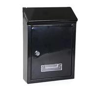 Buzón de Pared Correo con Tapa Antilluvia, Buzón de Exterior de Metálico con Cerradura y Llaves 30x21x6cm. (Negro)