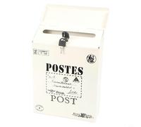 Buzón de pared impermeable con diseño postal retro, material de hierro, cierre seguro con 2 llaves, apto para uso en exteriores y almacenamiento de gran capacidad (blanco)
