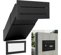 Buzón de pared negro mate RAL 9017 con marco, buzón empotrable XXL, grosor de pared 260 - 420 mm, resistente a la intemperie, placa frontal 305 × 135 mm, chapa de acero con recubrimiento de polvo