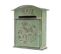 Buzón de pared vintage para exteriores, estilo antiguo, encanto nostálgico, decoración del hogar, buzón de metal, jardín, fácil montaje, 27 x 10,5 x 31,2 cm, verde