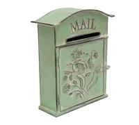 Buzón de pared vintage para jardín, color verde, estilo antiguo, buzón de metal para casa y restaurante, montaje en pared, material de hierro, buzón para exterior para cartas y periódicos