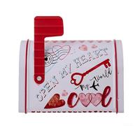 Buzón de San Valentín, caja de caramelos, adorno de hojalata rojo rosa blanco para bodas, intercambios de aula y decoración navideña, 9,5 x 13,5 x 8 cm (blanco)