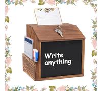 Buzón de Sugerencias Madera, Caja de Donaciones Pared con Cerradura, Caja de Sugerencias con Pizarra 3 Tiza y 2 Llaves, Urna para Depositar, Buzón de Propuestas para Sugerencia, Donación, Boleta