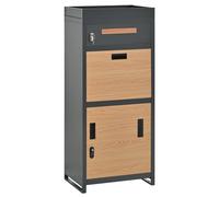 Buzón para paquetes y cartas con jardinera integrada, 50x37x118,5 cm, Gris+Color natural